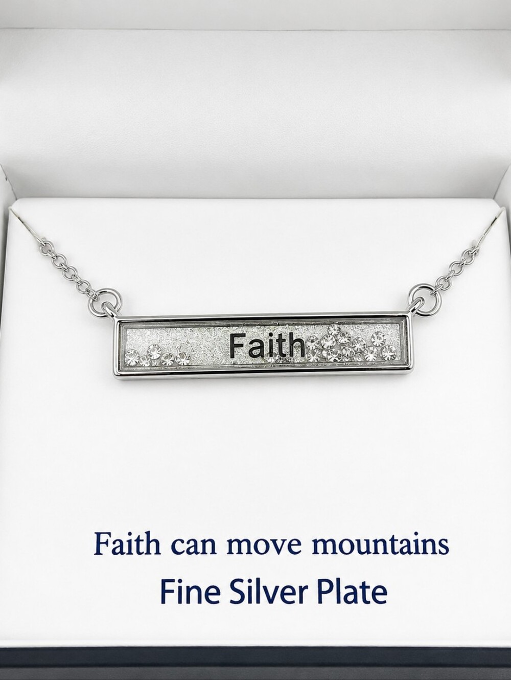 Faith Can Move Mountains Silver Plated Bar Necklace – New in Box